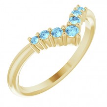 14K Yellow Aquamarine Graduated V Ring