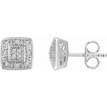 14K White 1/10 CTW Diamond Cluster Earrings
