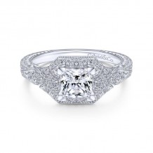 Gabriel & Co. 14k White Gold Art Deco Halo Engagement Ring