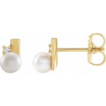 14K Yellow Cultured Akoya Pearl & .03 CTW Diamond Geometric Earrings