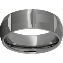 Rugged Tungsten  8mm Domed Bevel Faceted Polished Band