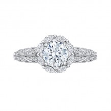 Shah Luxury 14K White Gold Round Diamond Floral Halo Engagement Ring (Semi-Mount)