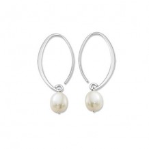 14K White Gold Mini Simple Sweep Fresh Water Pearl Drop Earrings