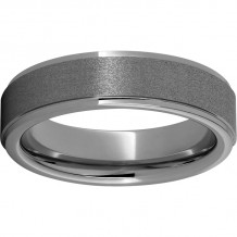 Rugged Tungsten  6mm Flat Grooved Edge Band with Stone Finish