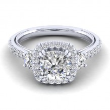 Gabriel & Co. 14k White Gold Victorian 3 Stone Halo Engagement Ring