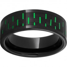 Black Diamond Ceramic Pipe Cut Band with Black and Green Carbon Fiber Inlay