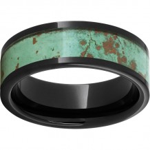 Black Diamond Ceramic Pipe Cut Band with Rustic Patina Copper Inlay