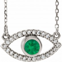 14K White Emerald & White Sapphire Evil Eye 18 Necklace