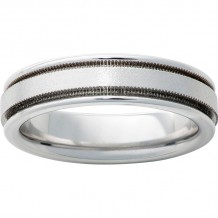 Serinium Rounded Edge Band with Milgrain Grooves and Stone Finish