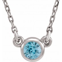 14K White 4 mm Round Blue Zircon Bezel-Set Solitaire 16 Necklace