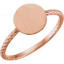 14K Rose Round Engravable Rope Ring