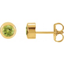 14K Yellow 4 mm Round Genuine Peridot Birthstone Earrings