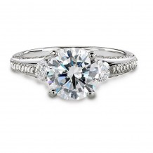 18k White Gold Classic Three Stone Diamond Engagement Semi Mount Ring