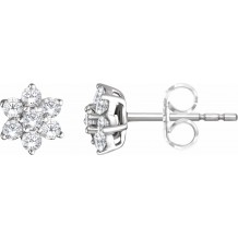 14K White 3/8 CTW Diamond Flower Earrings