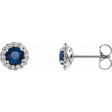 14K White 4.5 mm Round Blue Sapphire & 1/10 CTW Diamond Earrings