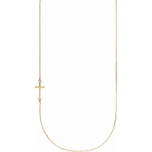 14K Yellow Off-Center Sideways Cross 16 Necklace