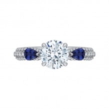 Shah Luxury 14K White Gold Round Diamond and Sapphire Engagement Ring (Semi-Mount)