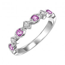 Gems One 10Kt White Gold Diamond (1/20Ctw) & Pink Sapphire (1/6 Ctw) Ring