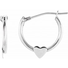 14K White Hinged Hoop Earrings with Heart