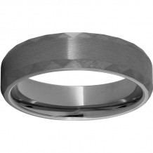 Rugged Tungsten  6mm Faceted Beveled Edge Band with Satin Finish