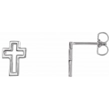 14K White Open Cross Earrings