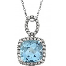 14K White Sky Blue Topaz & .03 CTW Diamond 18 Necklace