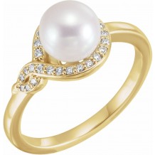 14K Yellow Cultured Freshwater Pearl & 1/10 CTW Diamond Bypass Ring