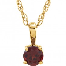 14K Yellow 3 mm Round Mozambique Garnet Youth Birthstone 14 Necklace