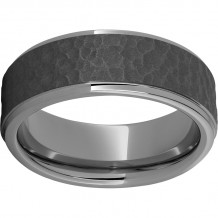 Rugged Tungsten  8mm Flat Grooved Edge Band with Sandblasted Moon Finish