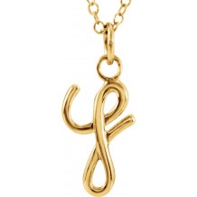 14K Yellow Script Lowercase Initial Y 18 Necklace