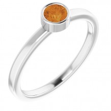 14K White 4 mm Round Citrine Ring