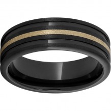 Black Diamond Ceramic Rounded Edge Band with a 1mm 18K Yellow Gold Inlay and Stone Finish