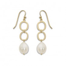 Carla 14k Yellow Gold Open Oval Links Pearl Earrings