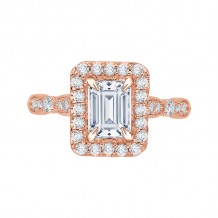 Shah Luxury 14K Rose Gold Emerald Cut Diamond Halo Vintage Engagement Ring (Semi-Mount)