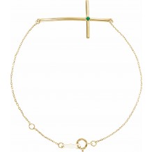 14K Yellow Emerald Sideways Cross Bracelet