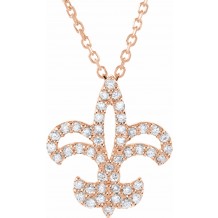 14K Rose 1/5 CTW Diamond Fleur De Lis 16 Necklace