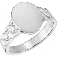 14K White 14x11 mm Oval Signet Ring