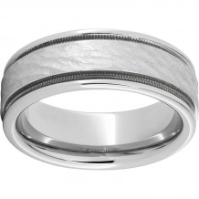Serinium Rounded Edge Band with Milgrain Grooves and Bark Finish