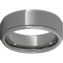 Rugged Tungsten  8mm Flat Grooved Edge Band and Polished Finish
