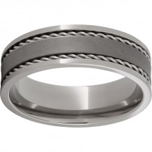 Titanium Flat Band with Two 1mm Steel Rope Inlays