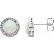 14K White Opal Bezel-Set Leaf Earrings
