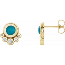 14K Yellow Turquoise & 1/8 CTW Diamond Earrings