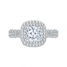 Shah Luxury 14K White Gold Split Shank Cushion Diamond Double Halo Engagement Ring (Semi-Mount)