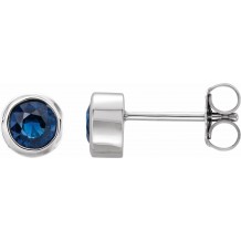 14K White 4 mm Round Genuine Blue Sapphire Birthstone Earrings