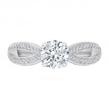Shah Luxury Round Cut Diamond Engagement Ring with Split Shank In 14K White Gold (Semi-Mount)