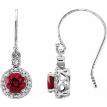 14K White Lab-Grown Ruby & 1/8 CTW Diamond Halo-Style Earrings