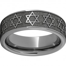 Rugged Tungsten  Pipe Cut Band with Star of David Laser Engraving