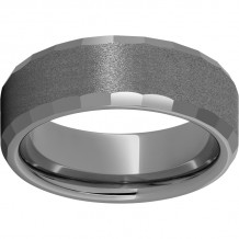 Rugged Tungsten  8mm Faceted Beveled Edge Band with Stone Finish