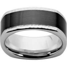 Serinium Square Band with Black CeramicInlay and Hammered Edge Finish