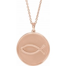 14K Rose 20.3x18.4 mm Ichthus (Fish) 16-18 Necklace